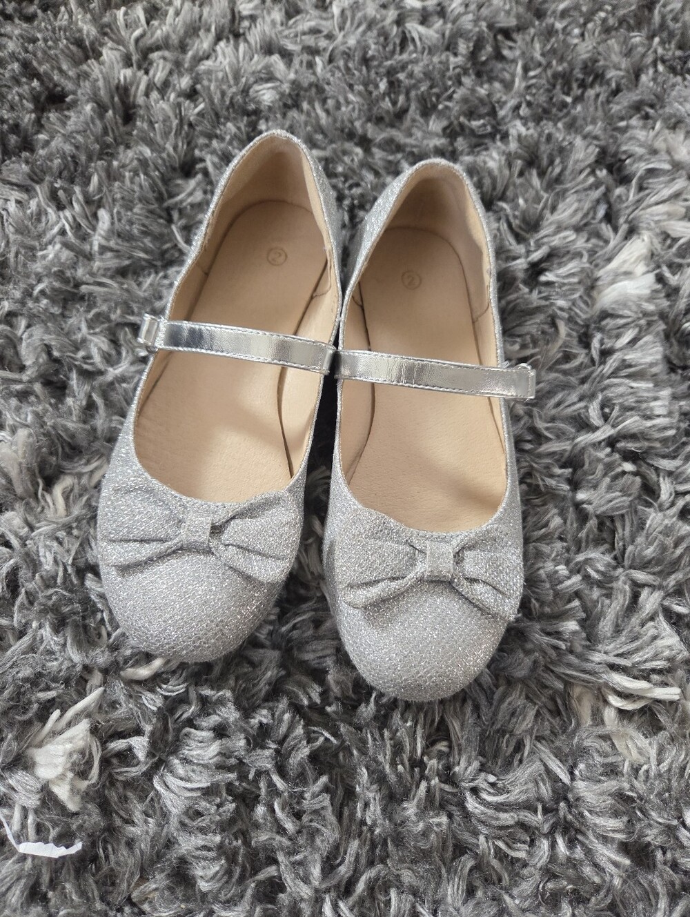 Girls Silver Glitter Mary Jane Shoes with Bow